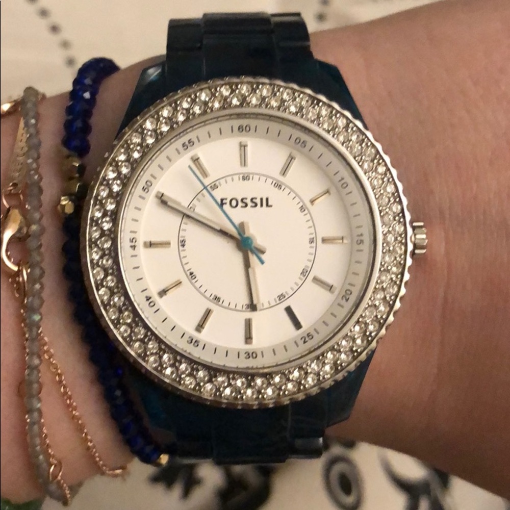 New WITH TAGS! * FOSSIL ACRYLIC BLUE WATCH!